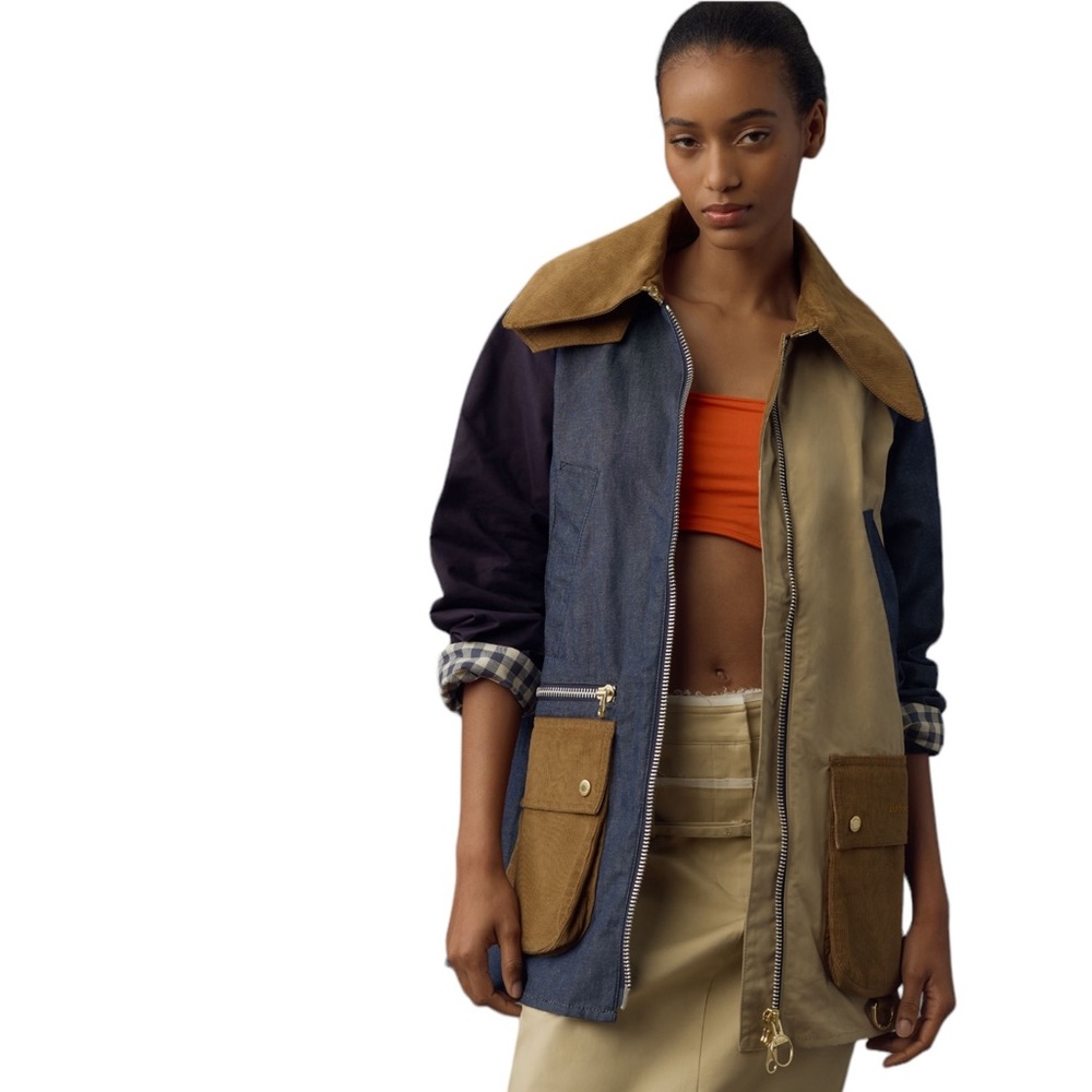 Barbour Multicolor Patchwork Trench Coat with Tan Collar